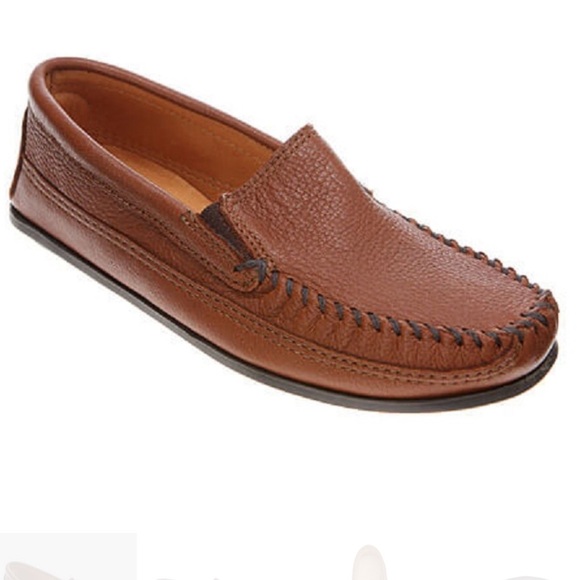 Minnetonka Twin-Gore Genuine Moosehide Moccasin Loafers Carmel Men’s Size 11.5 - Picture 1 of 16
